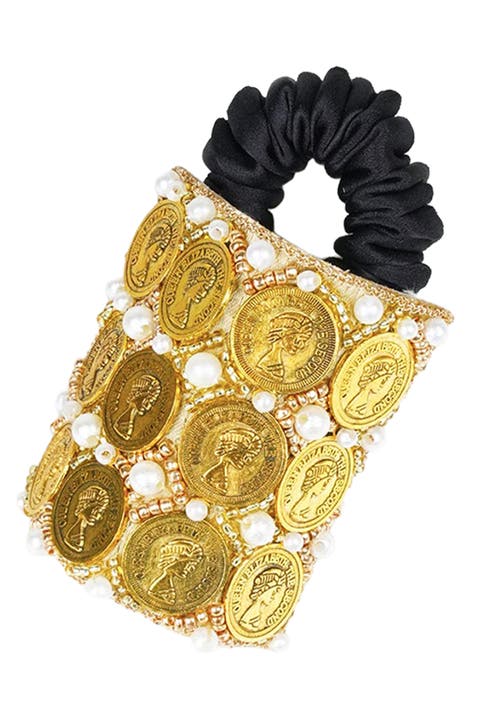 Embellished Coin Ponytail Holder - Gold