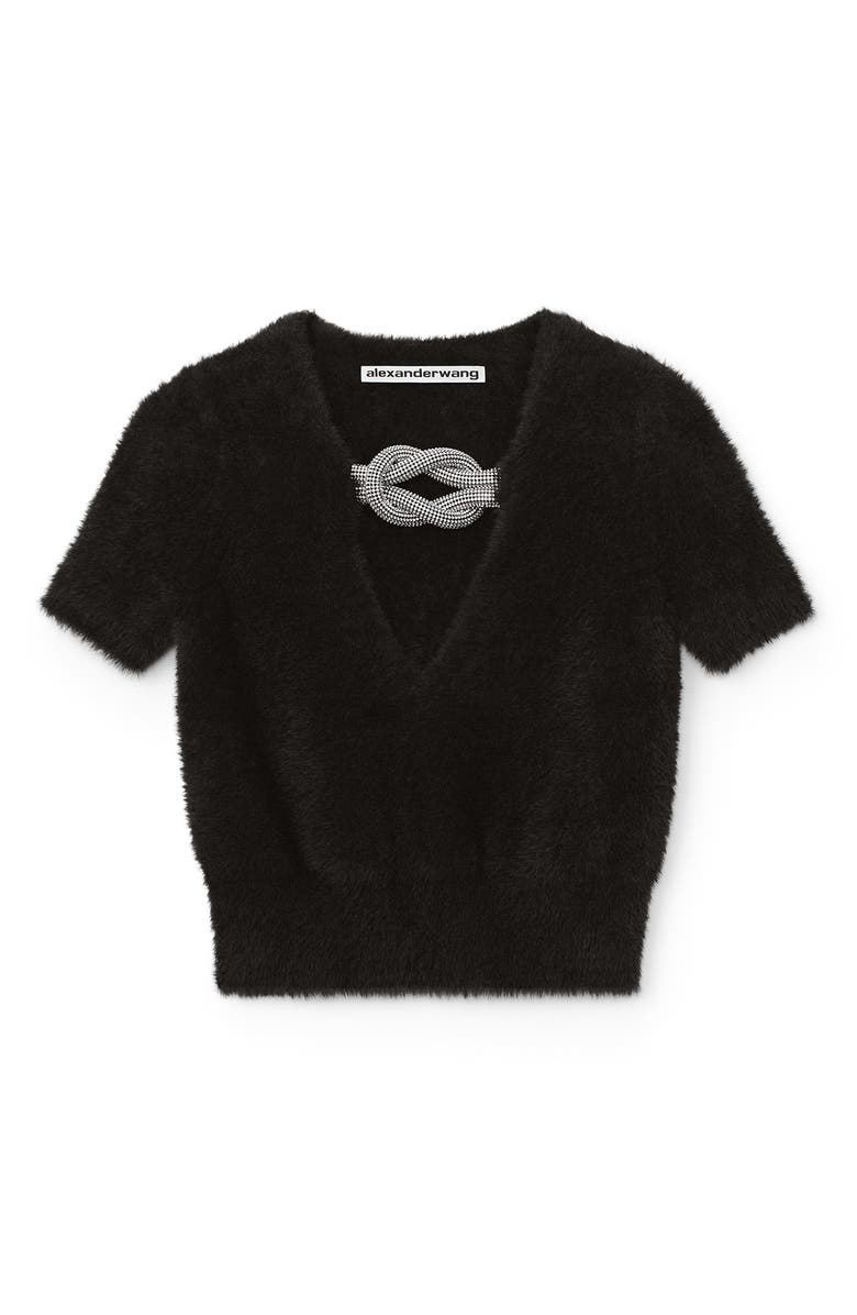 Alexander Wang Crystal Knot Crop Faux Fur Top, Alternate, color, 