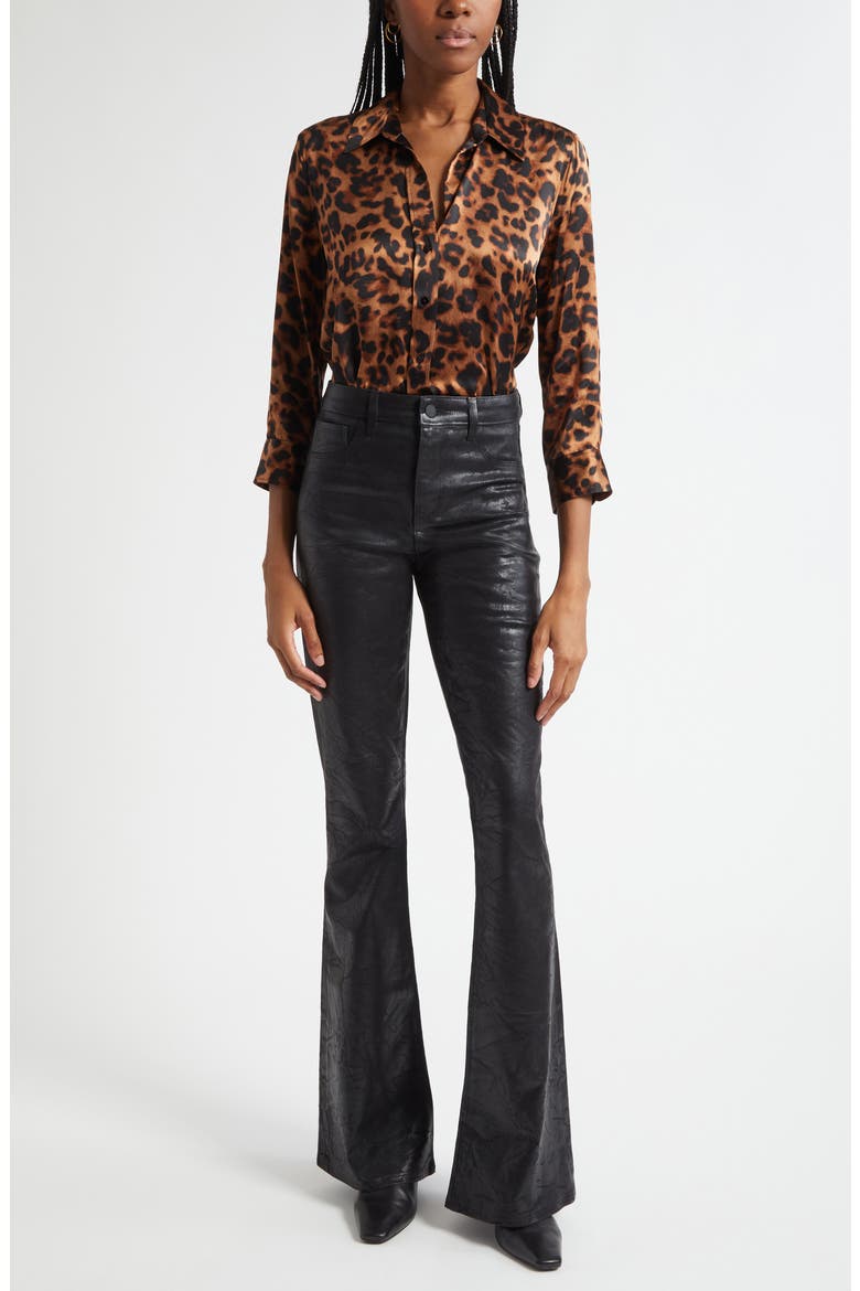 Dani Leopard Print Silk Button-Up Shirt, Alternate, color, BROWN MULTI AMUR LEOPARD