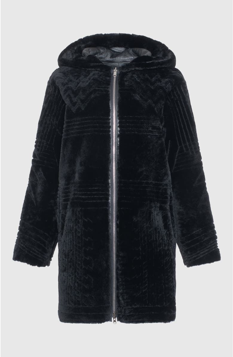 GORSKI Reversible Genuine Shearling Parka With Pattern, Alternate, color, Black