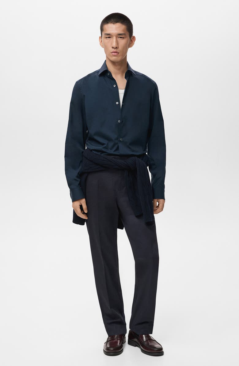 MANGO Regular Fit Cotton Oxford Cloth Button-Up Shirt, Alternate, color, Navy