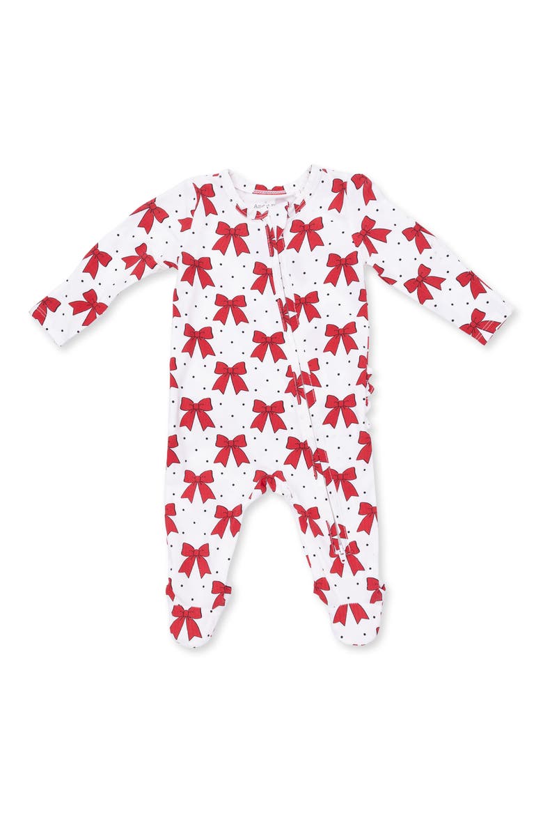 Kids' Festive Bows Two-Way Ruffle Zip Footie, Main, color, IVORY