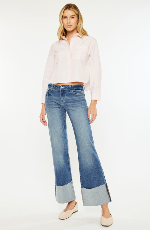 Kancan Sierra Mid Rise Wide Leg Jeans In Blue