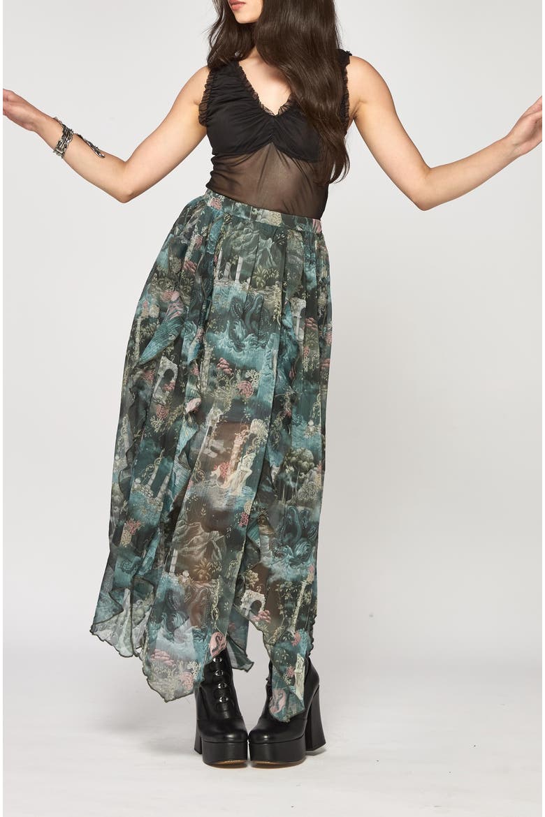 Thalassa Print Hanky Hem Midi Skirt, Alternate, color, Blue
