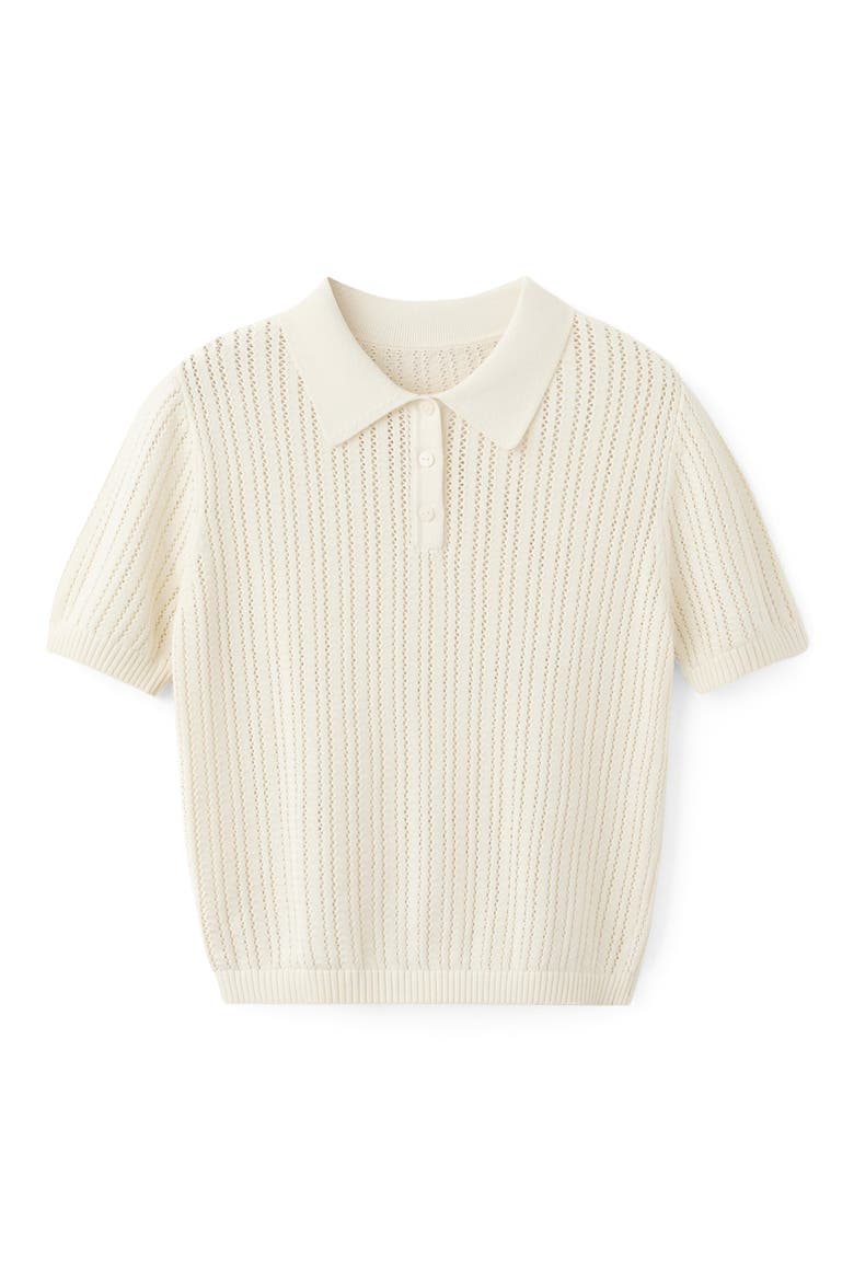 Open Stitch Cotton Polo Sweater, Alternate, color, ECRU