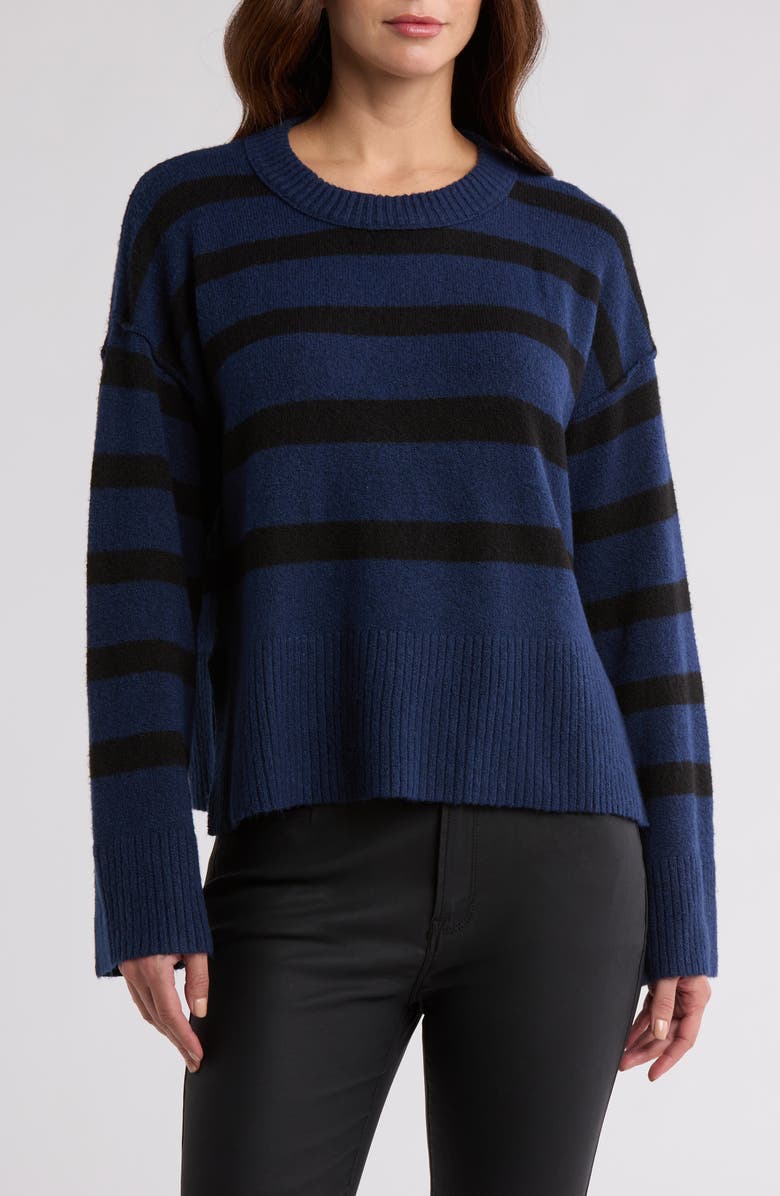 Bobeau Stripe Wide Sleeve Crop Sweater, Main, color, Navy/ Black