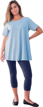 Roaman's Plus Size Ultimate Cotton Crewneck Short Sleeve Swing Tee