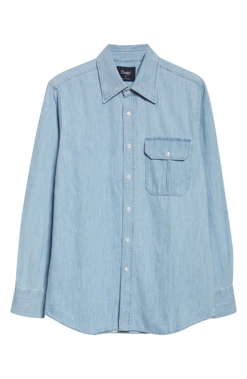Drake's Light Denim Button-up Shirt In Blue