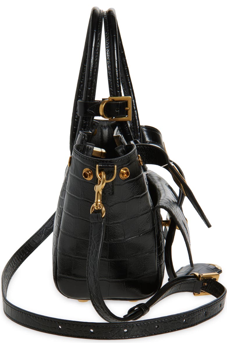 Balenciaga Mini Bel Air Croc Embossed Leather Carry All Tote, Alternate, color, Black