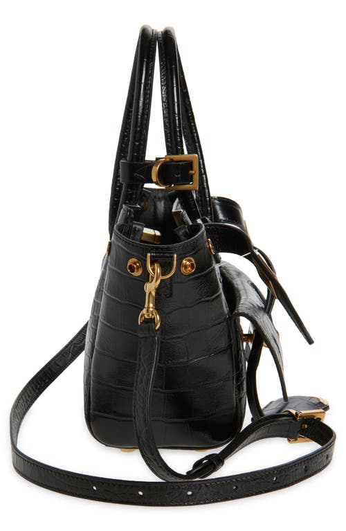 Balenciaga Mini Bel Air Croc Embossed Leather Carry All Tote In Black