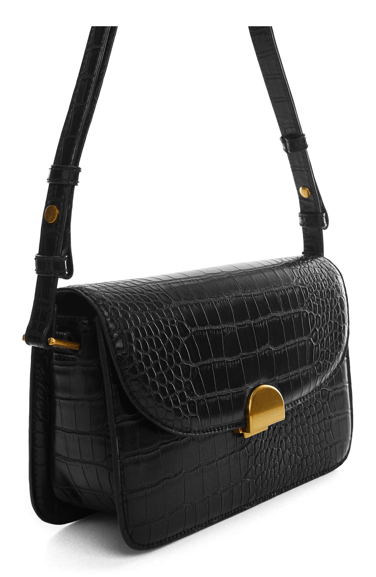 MANGO Croc Embossed Faux Leather Shoulder Bag, Alternate, color, 
