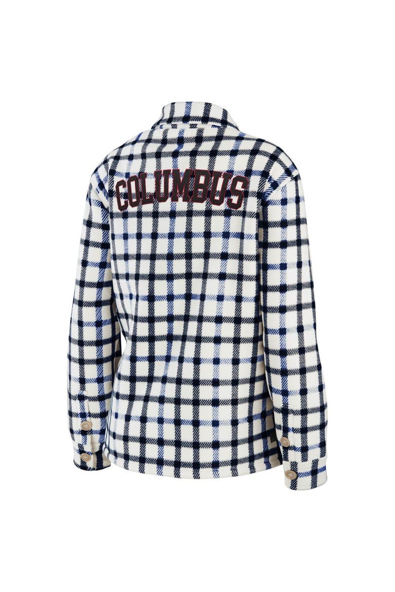 Women's WEAR by Erin Andrews Oatmeal Columbus Blue Jackets Plaid Button-Up Shirt Jacket, Alternate, color, Oatmeal