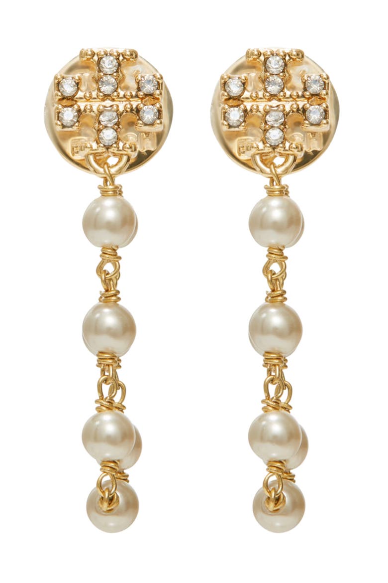 Moondance Faux Pearl & Chain Drop Earrings, Main, color, TORY GOLD / PEARL / CRYSTAL