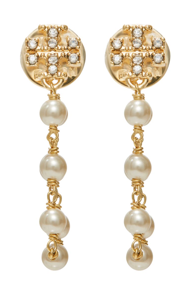 Tory Burch Moondance Faux Pearl & Chain Drop Earrings, Main, color, Tory Gold / Pearl / Crystal