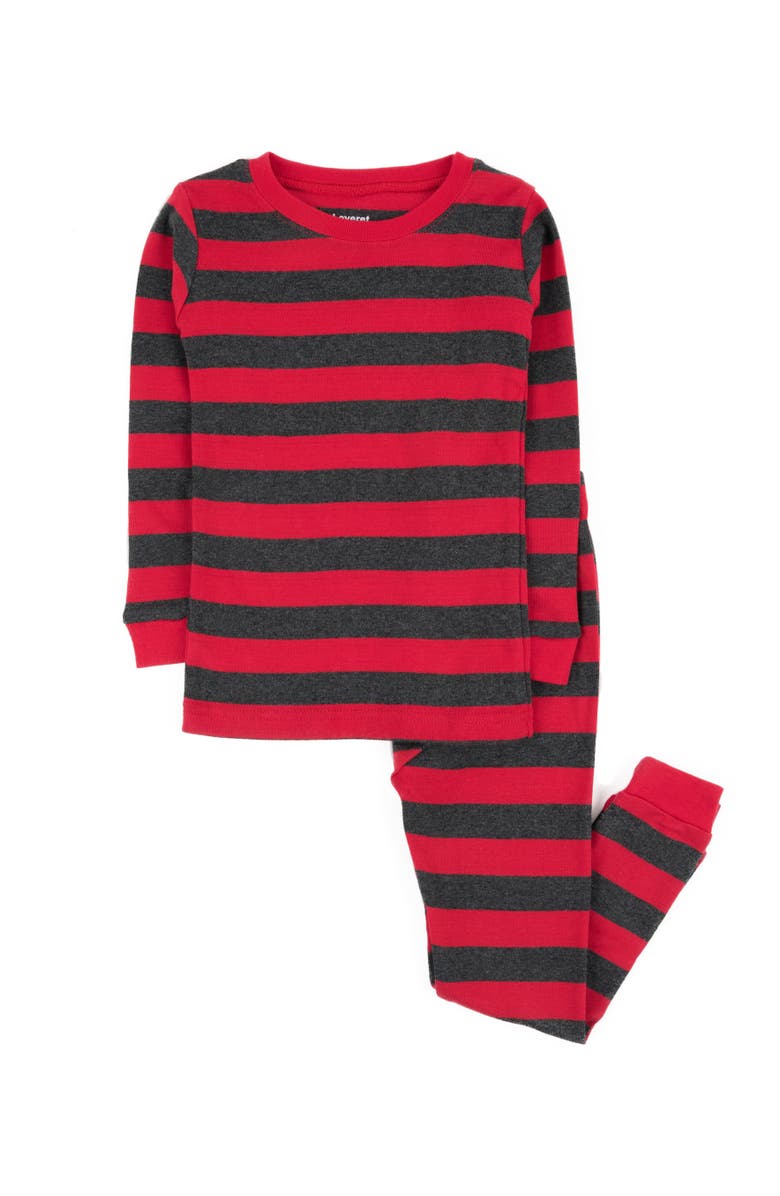 Leveret Cotton Two-Piece Pajamas, Stripes, Solids & Tie Dye, Main, color, Striped Red & Gray