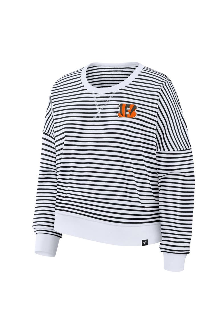 Women's Fanatics White/Black Cincinnati Bengals Striped Oversized French Terry Sweatshirt, Alternate, color, White