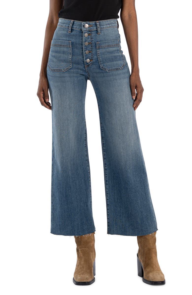 KUT from the Kloth Meg Patch Pocket Exposed Button High Waist Wide Leg Jeans, Main, color, 