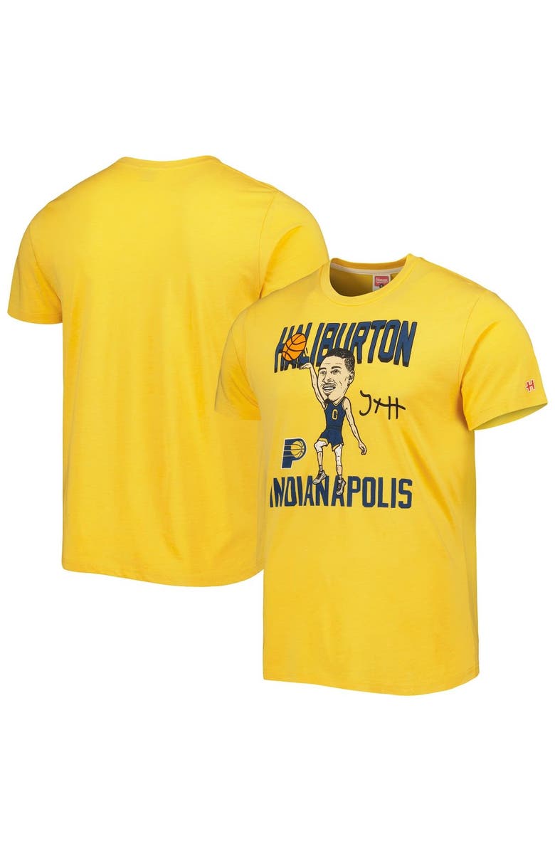 Homage Men's Homage Tyrese Haliburton Gold Indiana Pacers Caricature Tri-Blend T-Shirt, Main, color, Gold