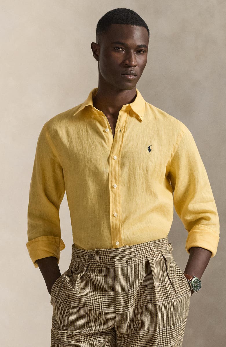 Polo Ralph Lauren Classic Fit Linen Button-Down Shirt, Alternate, color, Corn Yellow