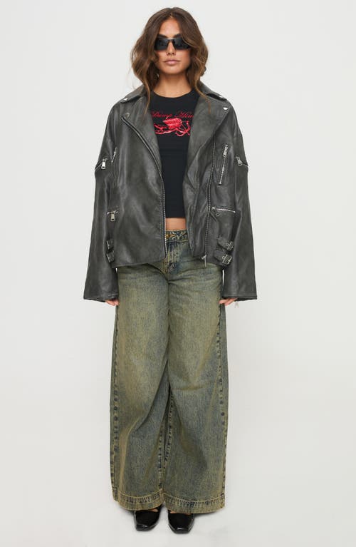 Princess Polly Magnets Faux Leather Jacket In Washed Charcoal