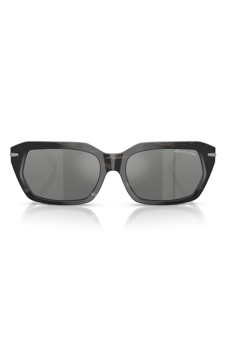 Michael Kors Lake Tahoe 54mm Mirrored Rectangular Sunglasses, Main, color, Black Horn / Black Mirror