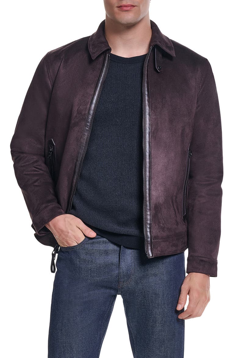 Faux Suede Moto Jacket, Main, color, BROWN