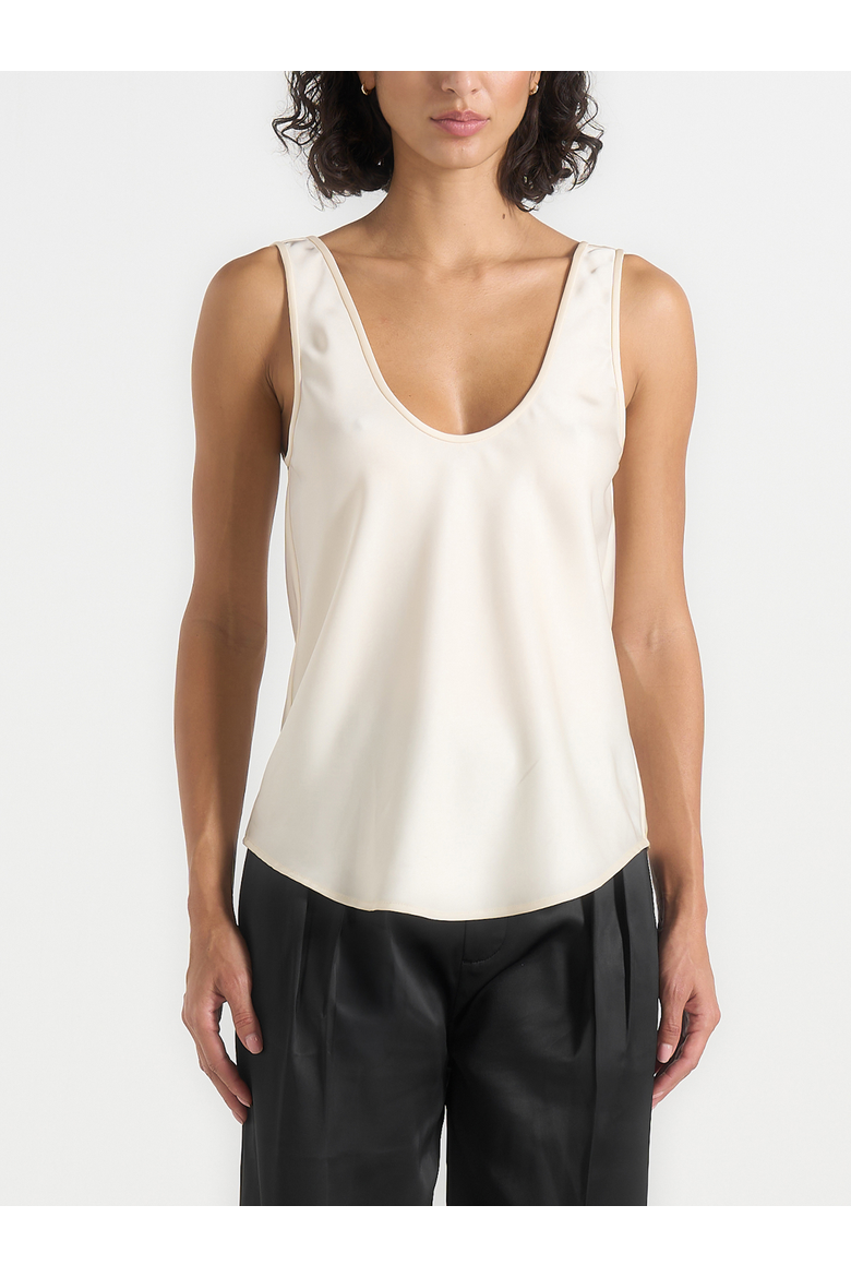 Mathilda Satin Scoop Neck Open Back Tank Top, Alternate, color, Ivory