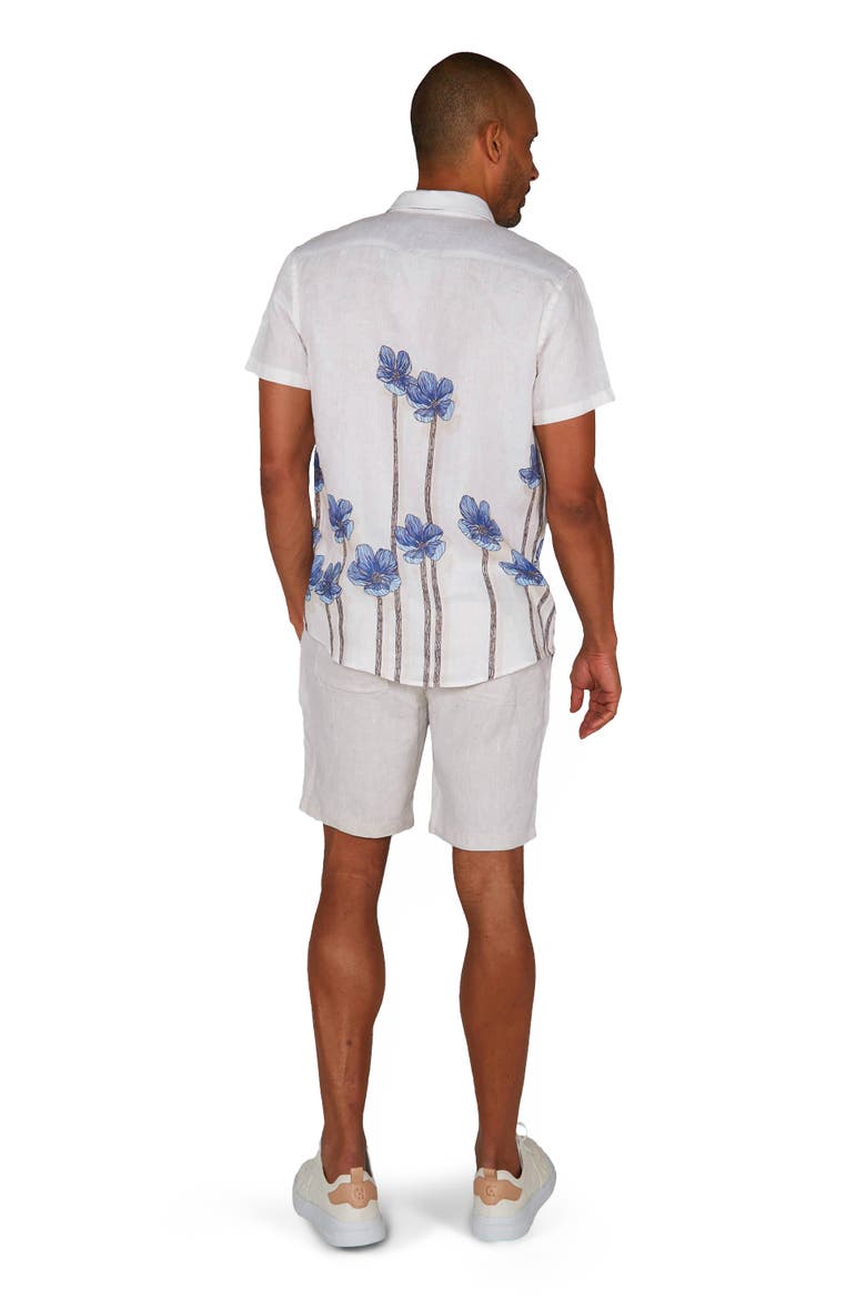 Crafty Floral Short Sleeve Fine Linen Shirt, Alternate, color, CRAFTY FLORAL IVORY