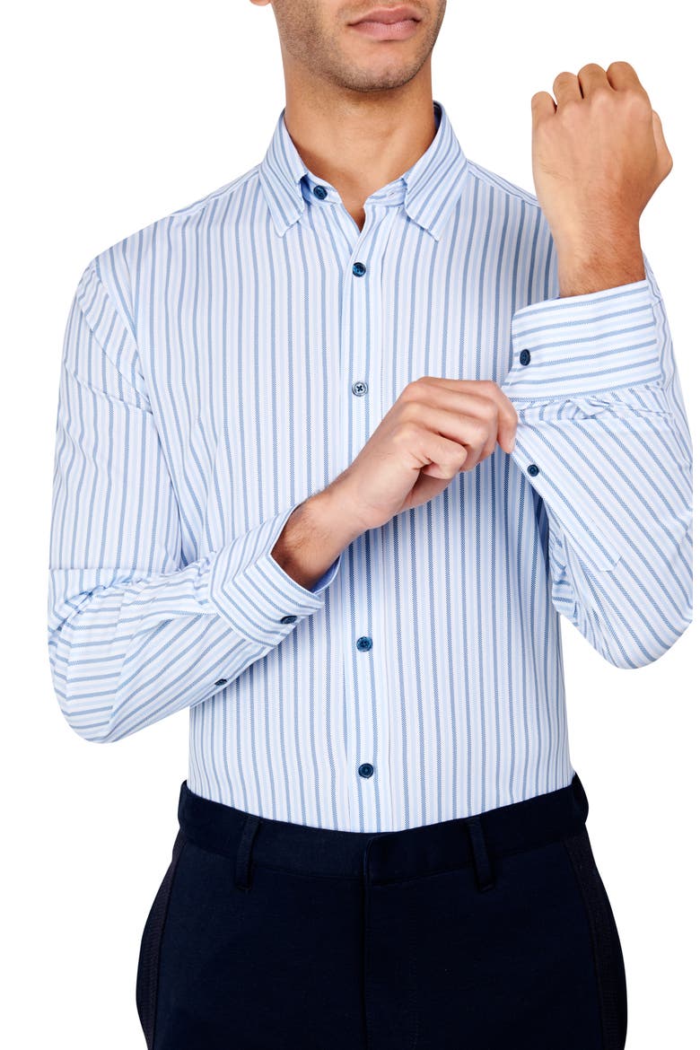 Regular Fit Stripe Performance Stretch Dress Shirt, Alternate, color, BLUE/ BLUE