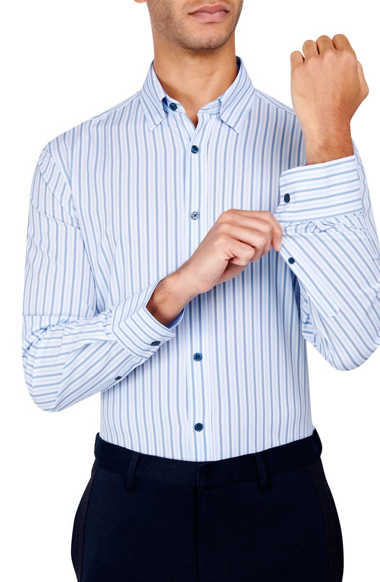 W.R.K Regular Fit Stripe Performance Stretch Dress Shirt, Alternate, color, Blue/ Blue