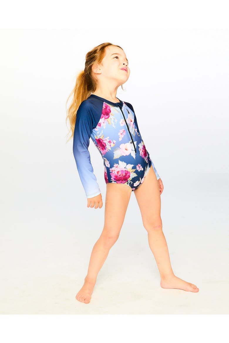 One-Piece Long Sleeve Rose Rashguard, Alternate, color, Blue with Roses Print