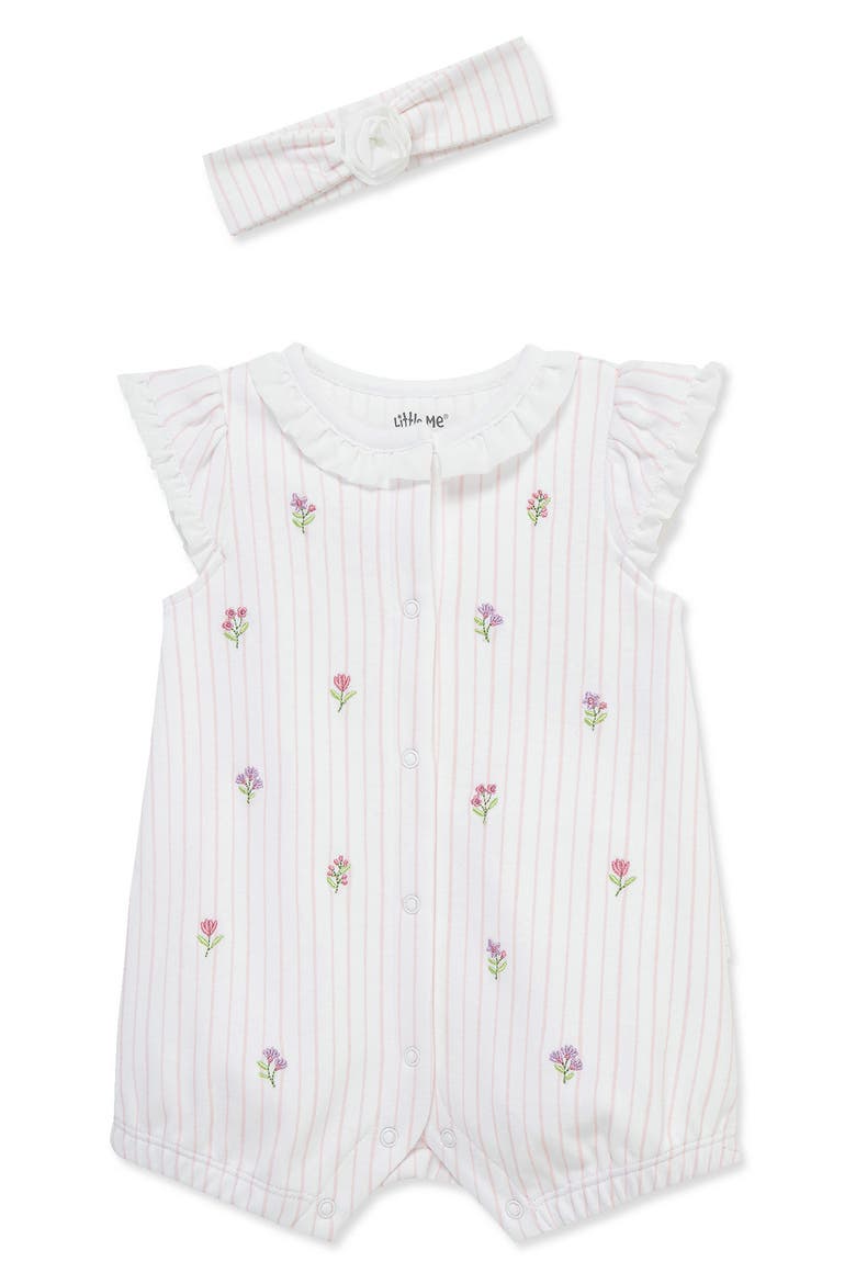 Floral Bodysuit & Headband Set, Main, color, WHITE/ PINK