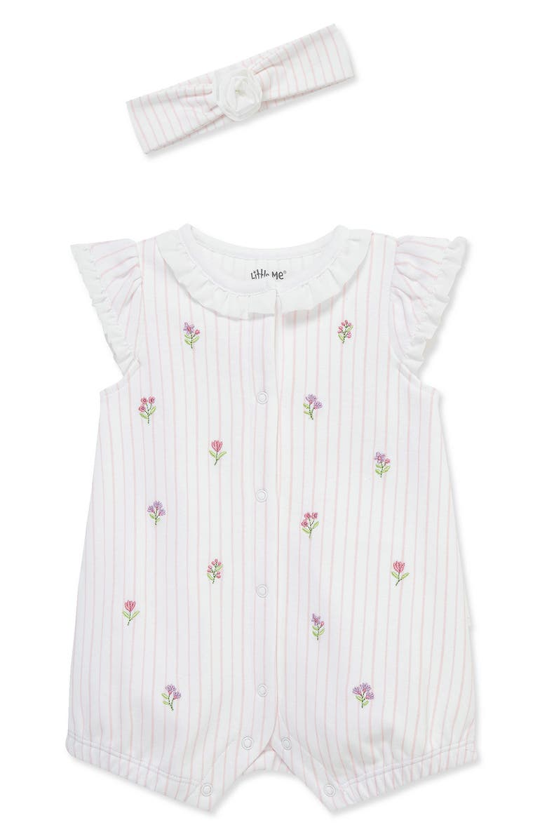 Little Me Floral Romper & Headband Set, Main, color, White/ Pink