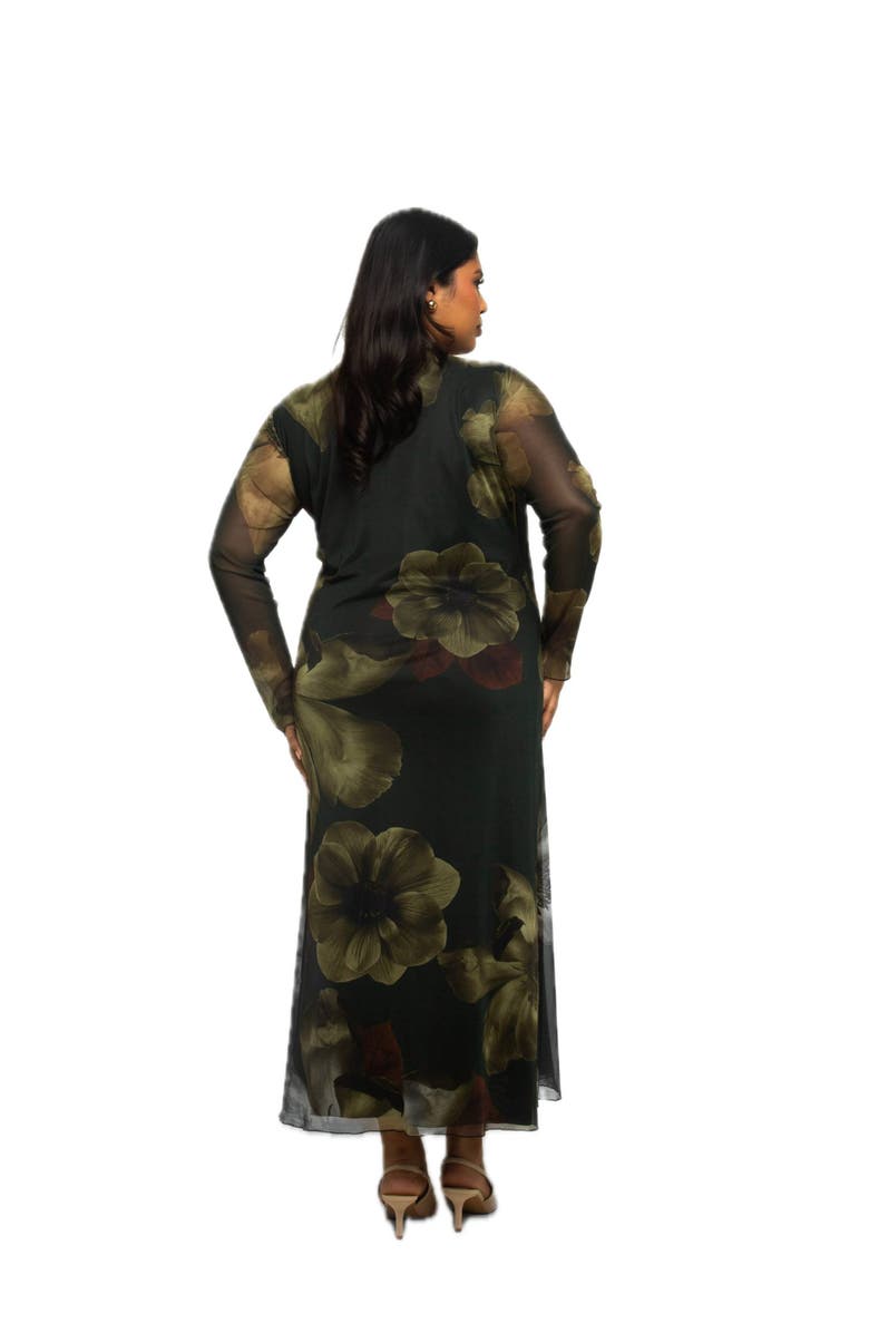 FASHION-SZN CURVE Mesh Floral Print Midaxi Dress, Alternate, color, 