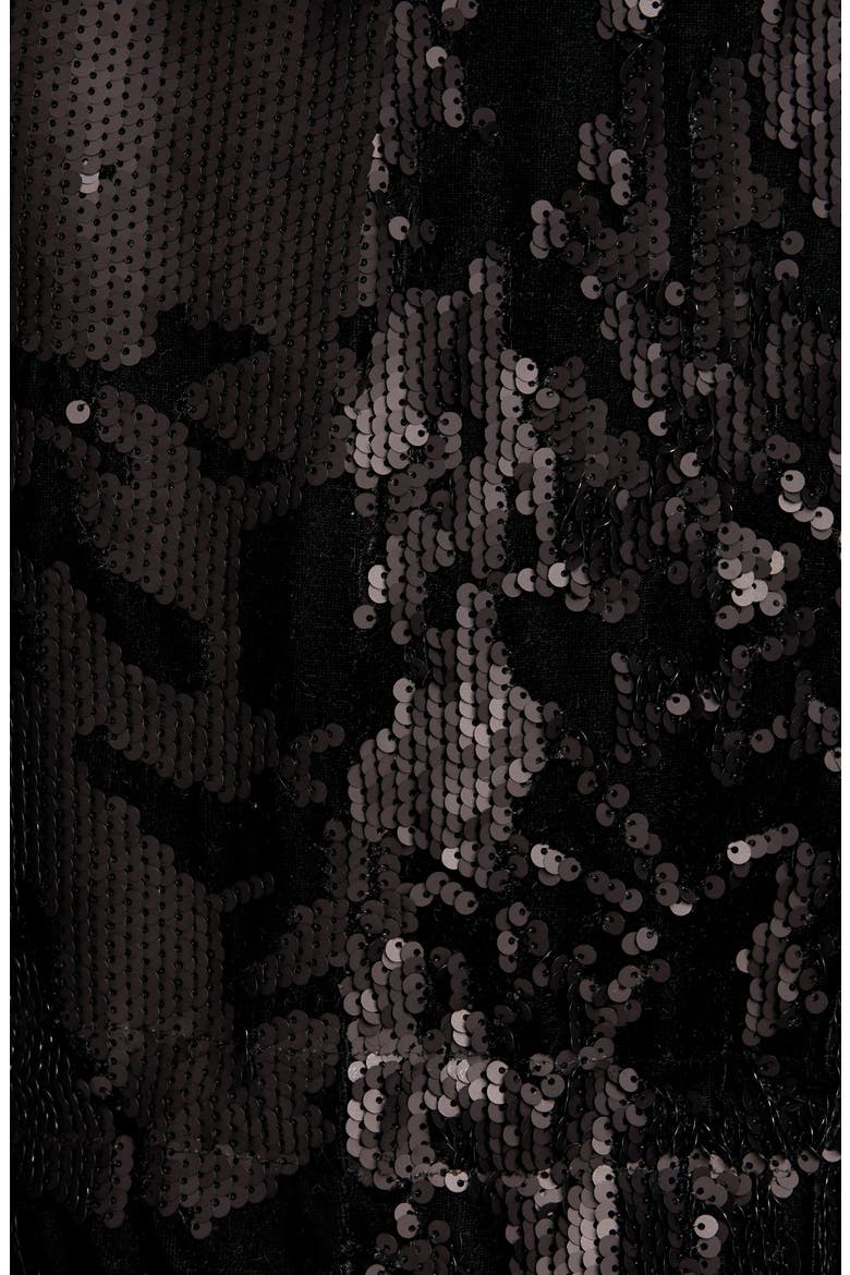 Sequin Embellished Velvet Coat with Removable Genuine Fox Fur Trim, Alternate, color, BLACK