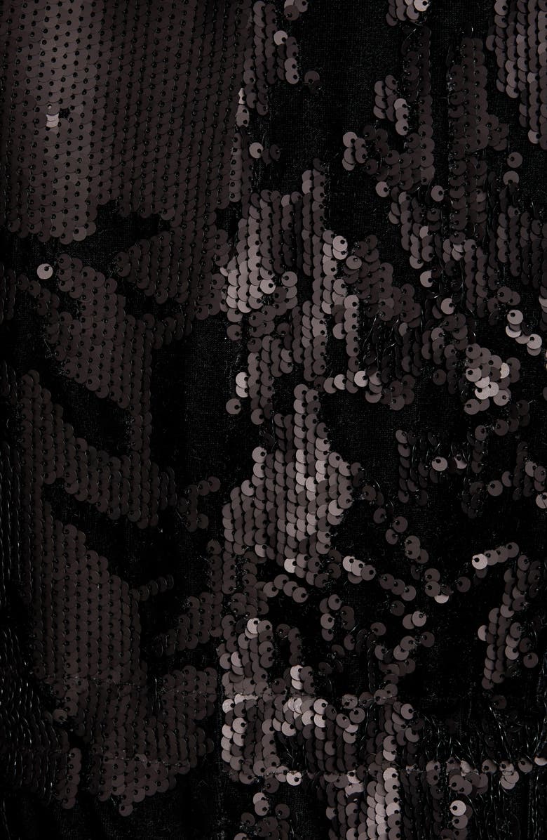 Mr & Mrs Italy Sequin Embellished Velvet Coat with Removable Genuine Fox Fur Trim, Alternate, color, Black