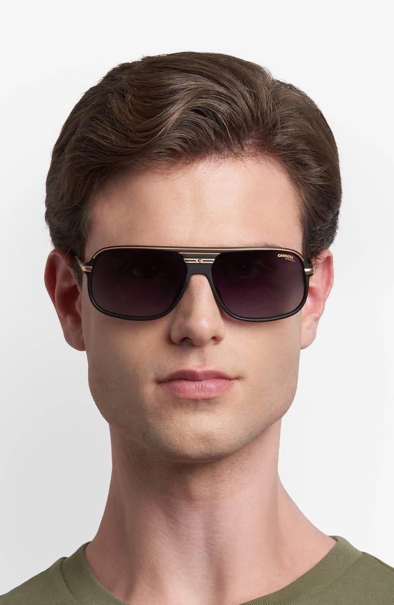 Carrera Eyewear C Sport 62mm Oversize Rectangular Sunglasses, Alternate, color, Matte Black Gold/ Dark Grey Sf