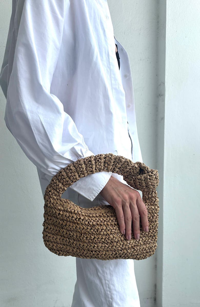 Adornia Raffia Knot Crescent Shoulder Bag, Alternate, color, Tan