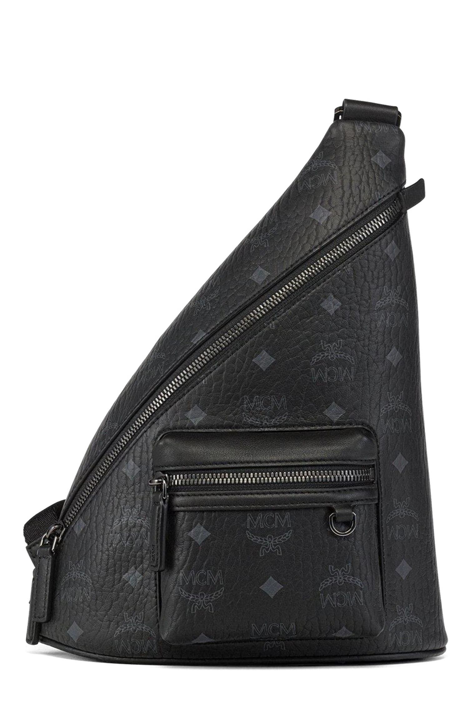 MCM Mini Aren Sling in Visetos, Main, color, Bk