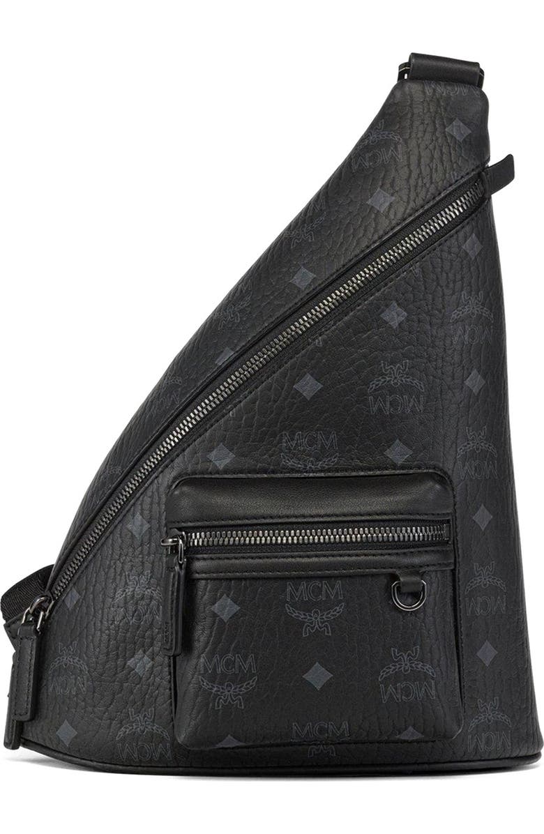 MCM Mini Aren Sling in Visetos, Main, color, Bk