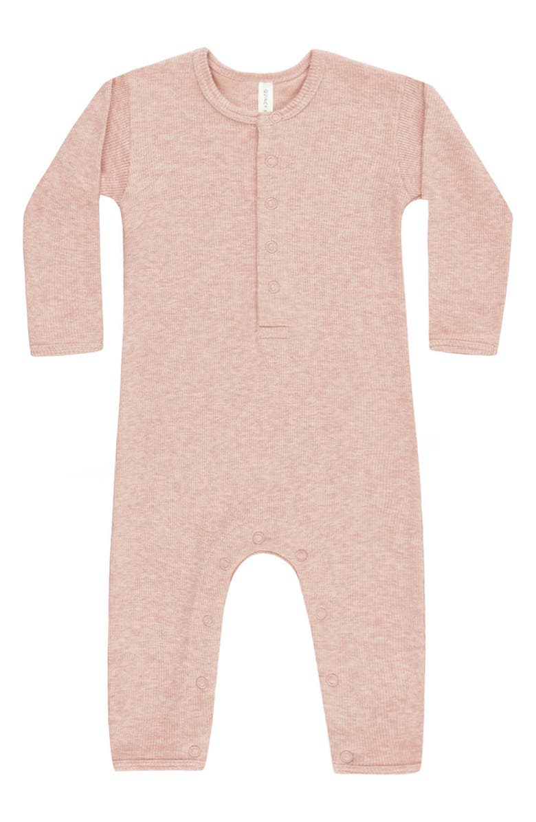 QUINCY MAE Rib Stretch Organic Cotton Blend Romper, Main, color, Rose