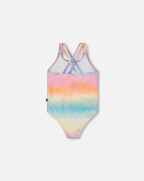 DEUX PAR DEUX DEUX PAR DEUX GIRL'S PRINTED ONE-PIECE SWIMSUIT FLOWERS ON MULTICOLORED BACKGROUND 