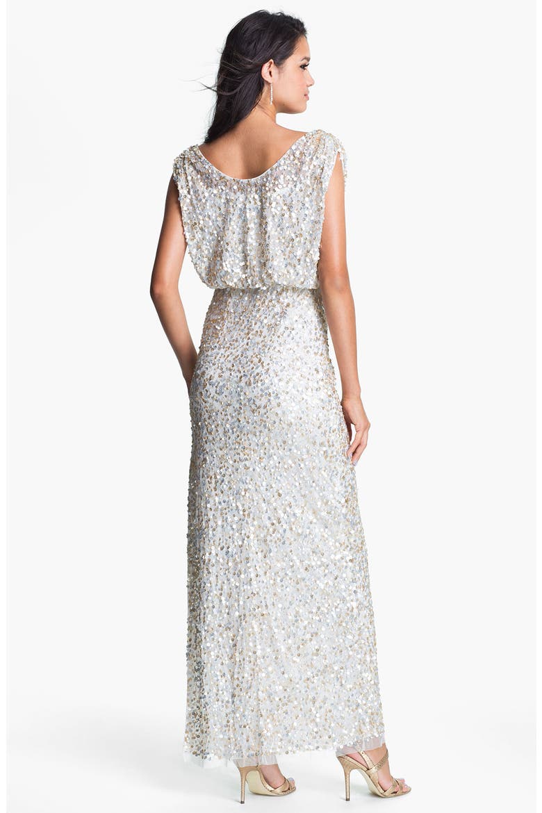 Blouson Bodice Sequin Mesh Gown, Alternate, color, IVORY