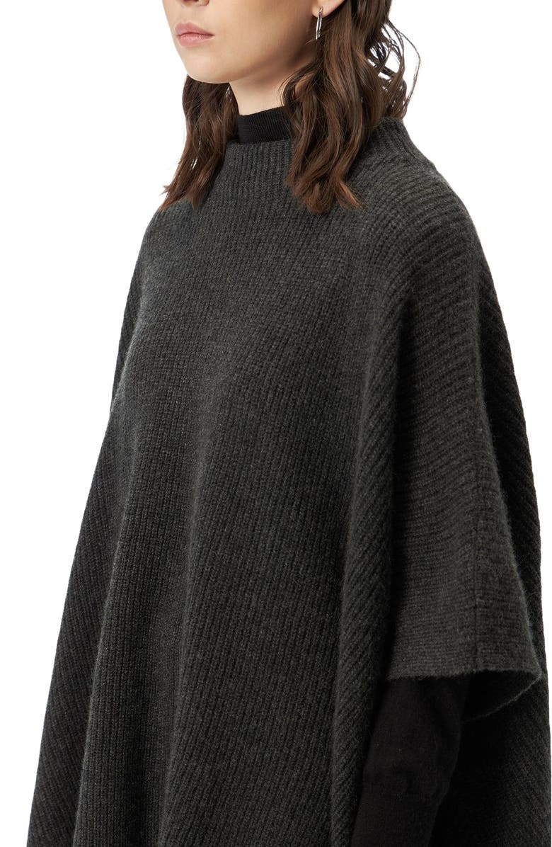 GOBI Mongolian Cashmere Rib-Knit Cashmere Poncho, Alternate, color, Charcoal