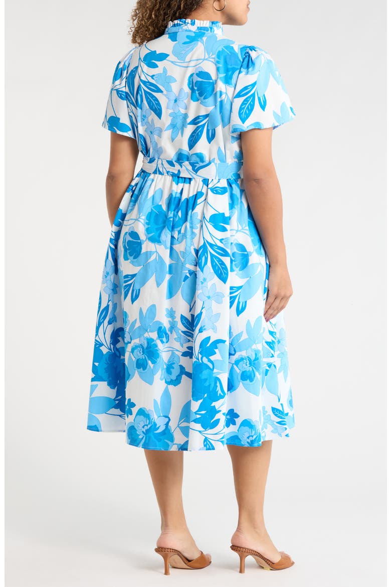 Darien Floral Aurelia Babydoll Cotton Midi Dress, Alternate, color, WHITE BLUES COMBO