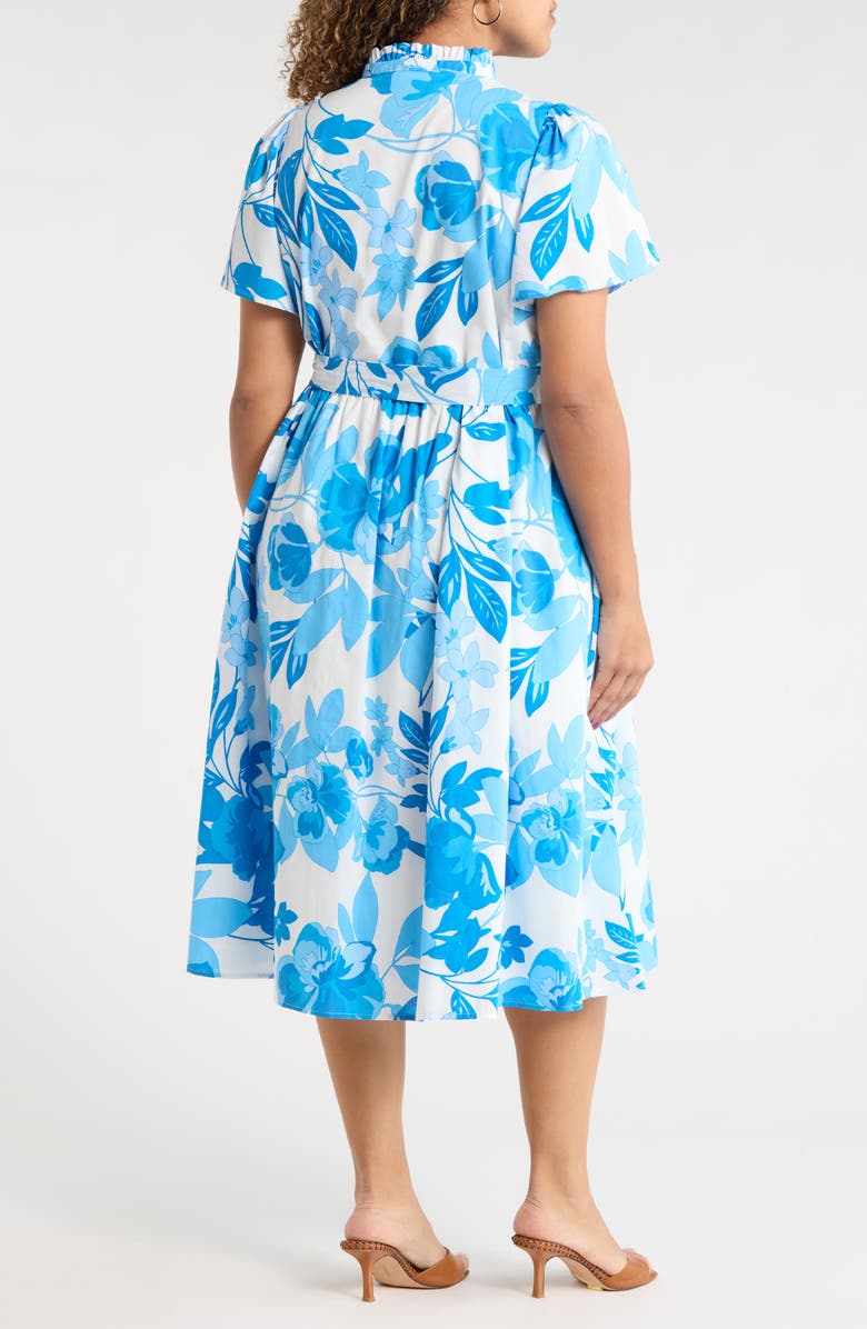 SUGARLIPS Darien Floral Aurelia Babydoll Cotton Midi Dress, Alternate, color, White Blues Combo