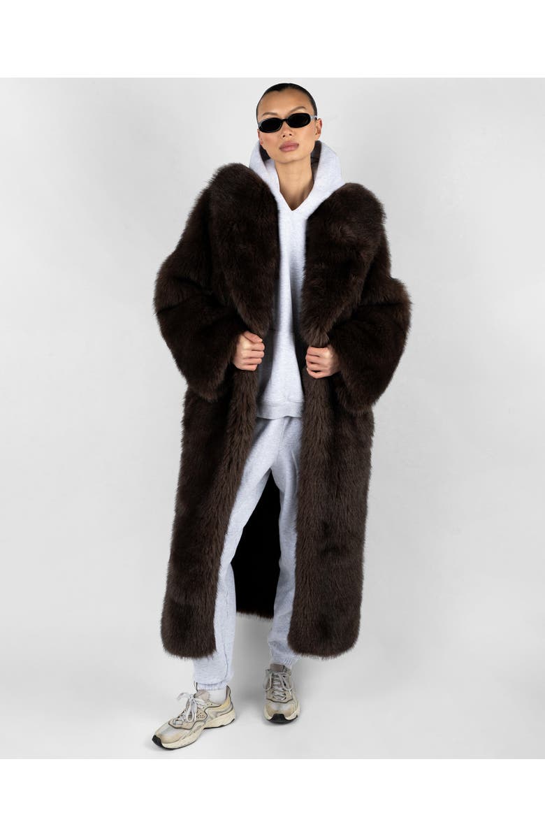 WeWoreWhat Long Faux Fur Jacket, Alternate, color, Dark Brown