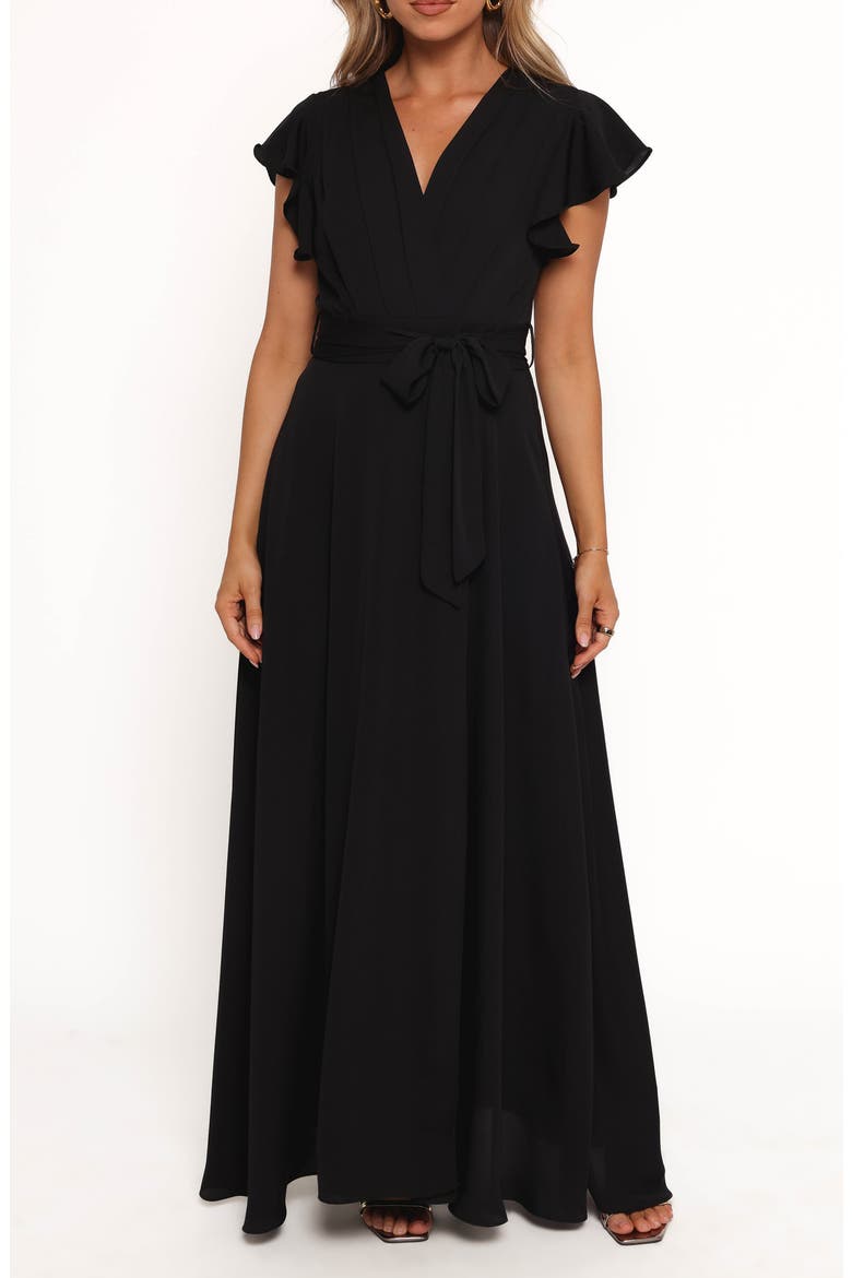 Maverick Flutter Sleeve Wrap Front Maxi Dress, Main, color, BLACK