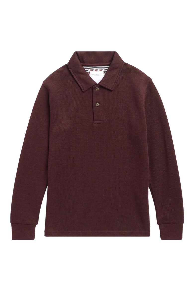 Kids' Textured Long Sleeve Polo, Main, color, WINE