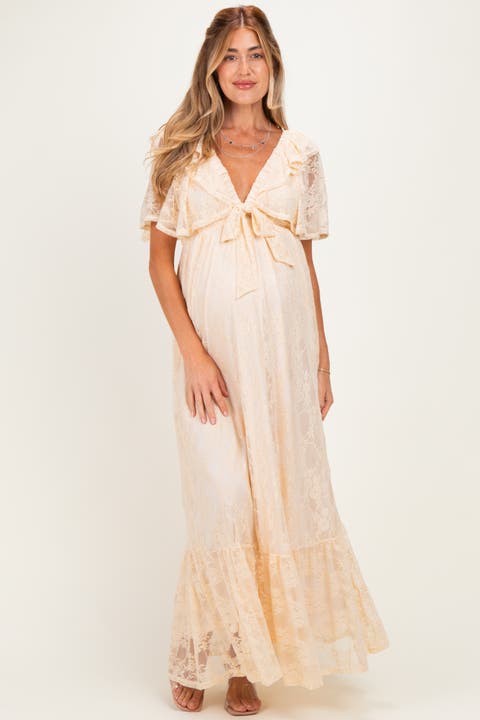 Lace Flutter Sleeve Tiered Maxi Dress